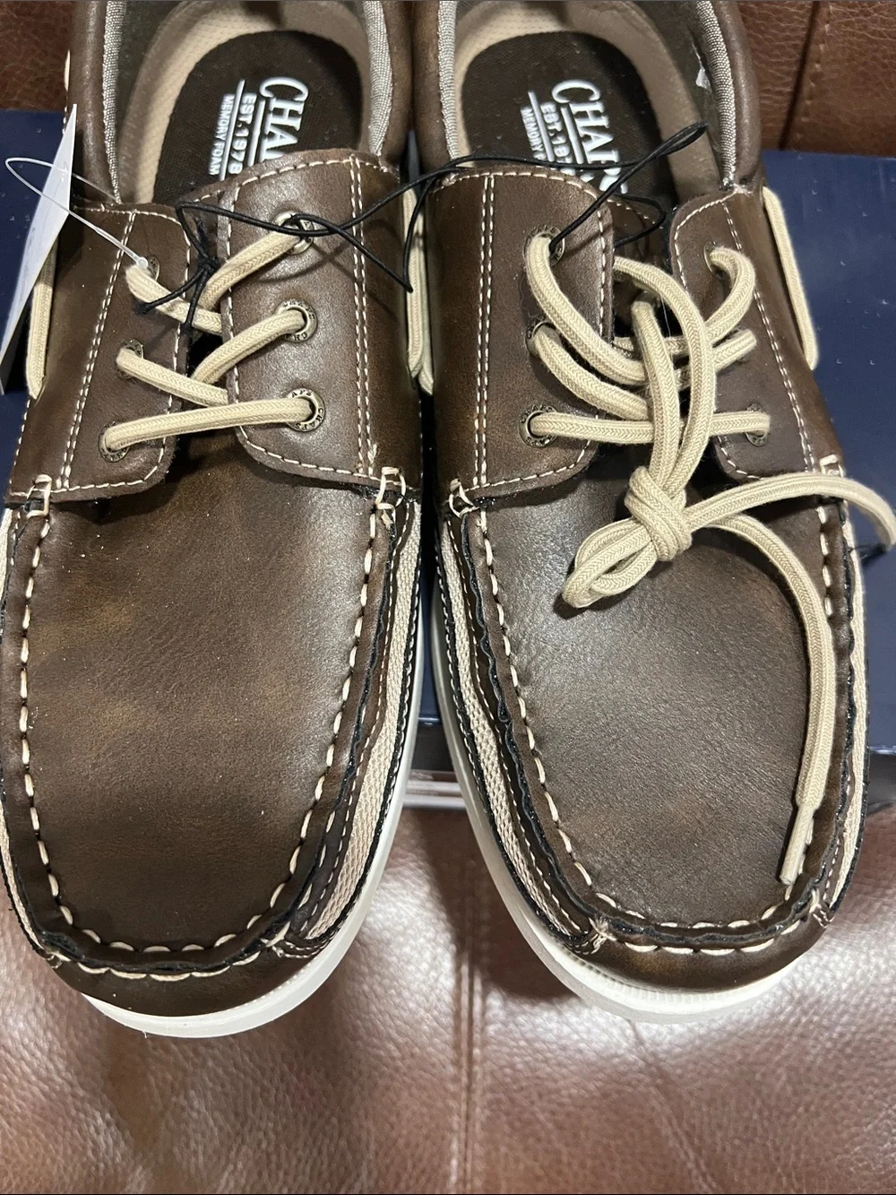 Chaps Brown and Cream Men’s Boat Shoes - Lace-Up Deck Shoes